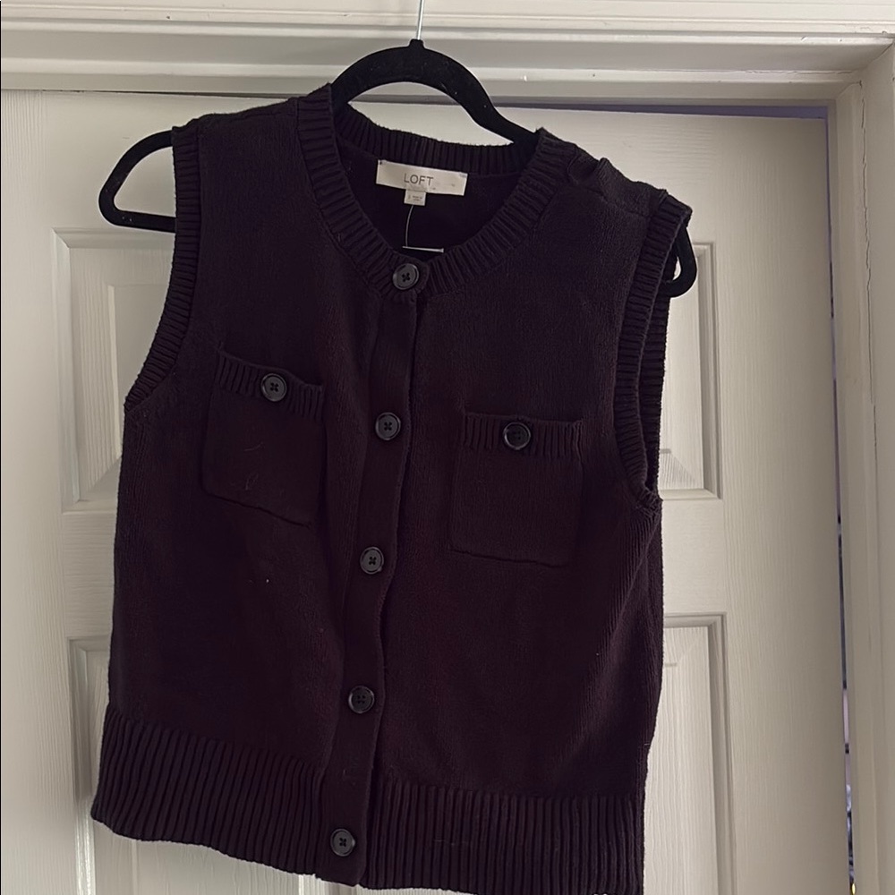 LOFT Black Cardigan Sweater Classic Ribbed Knit